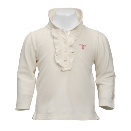 Langarm-Piquet-Poloshirt mit Rüschen