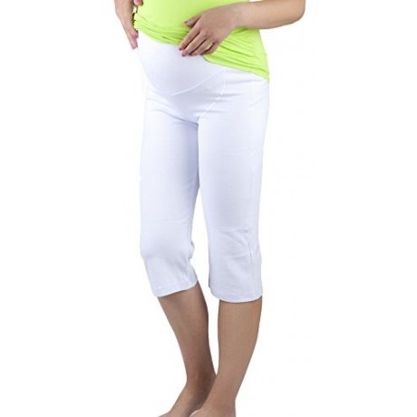 Mija - Sehr bequeme Capri 3/4 Umstandshose / Sweatpants / Haushose 3091 (44, Weiß)