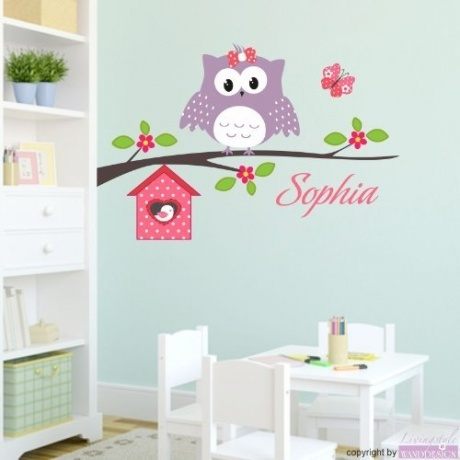 Wandtattoo Happy Eule mit Wunschname