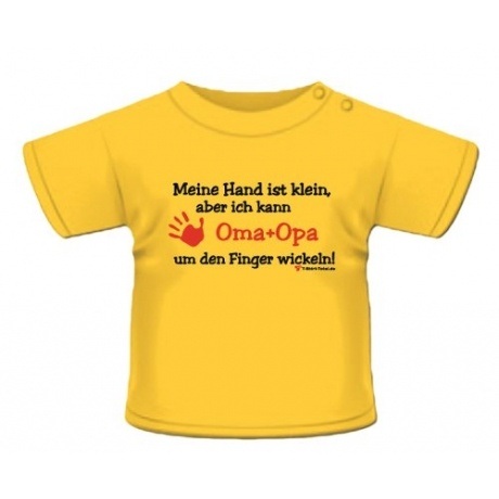 Baby Kind Fun Spruch T-Shirt Gelb Oma Opa Finger wickeln