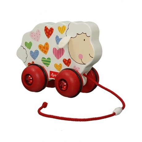 Nachzieh-Schaf mit Glocken in weiß/rot