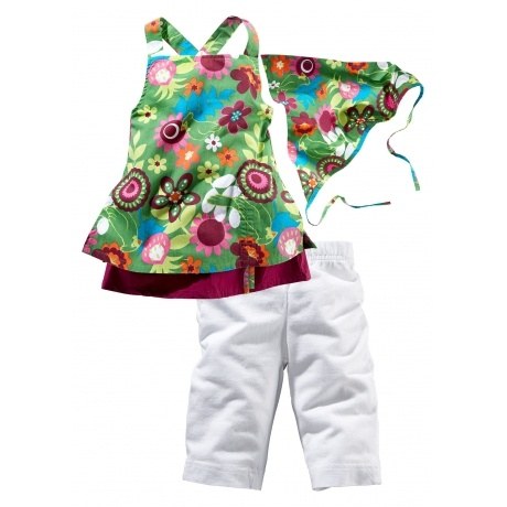 Kleid + Leggings + Kopftuch (3-tlg. Set) ohne Ärmel