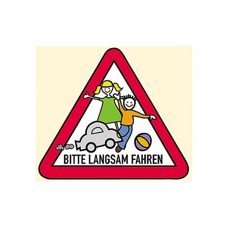 Warnschild: Bitte langsam fahren