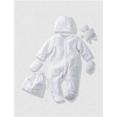 Happy Price 5-teiliges Babyset weiß bedruckt Größe 44