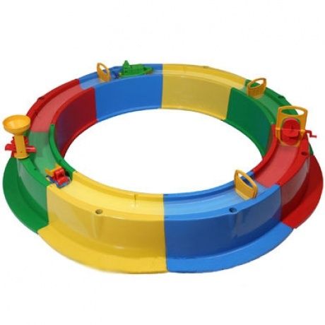 Sandkasten rund mit Wasserstraße und Zubehör