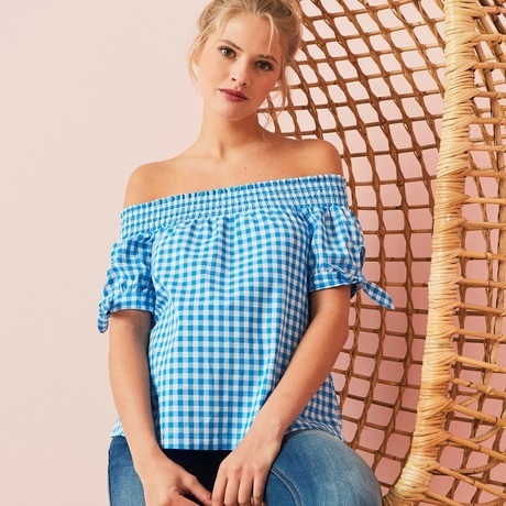 Carmenbluse "blau kariert"